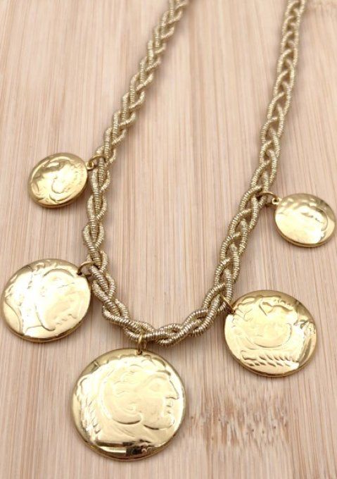 Collier Médaillons en Acier Inoxydable Doré