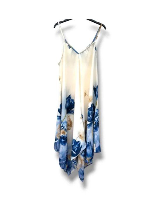 Combinaison Courte Large à Imprimé Floral Bleu