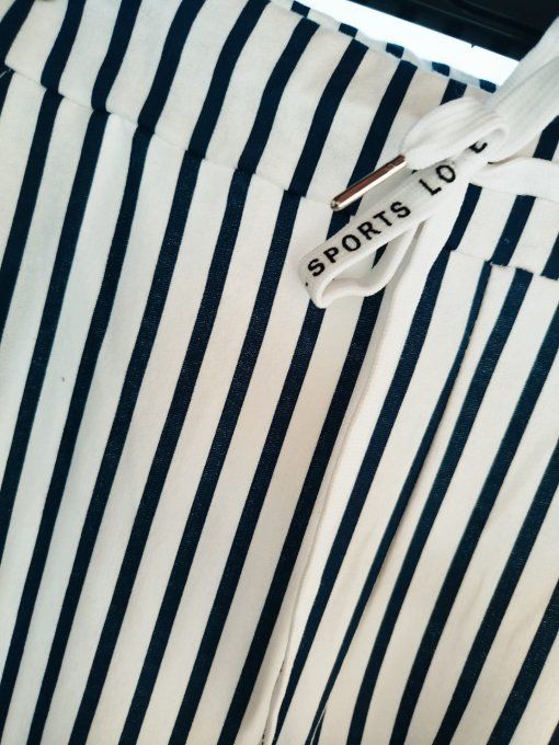 Pantacourt "Rayures Cotières"  Blanc & Bleu Marine ⚓☀️