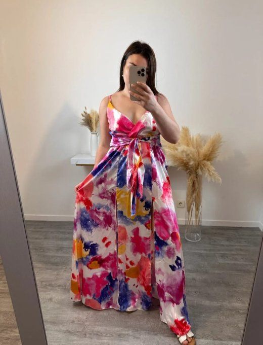 Robe longue fluide à imprimé aquarelle 