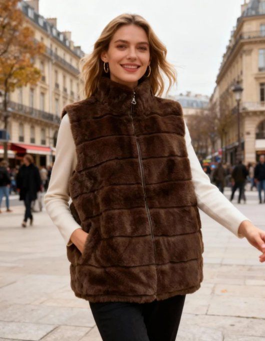 Gilet Sans Manches Fausse Fourrure  -  T3