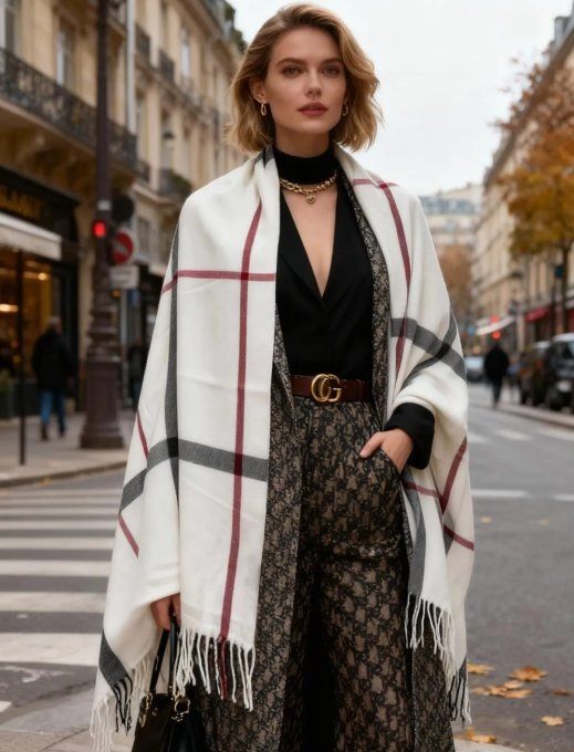 ​Écharpe Chaude – Carreaux Blanc & Fils Scintillants