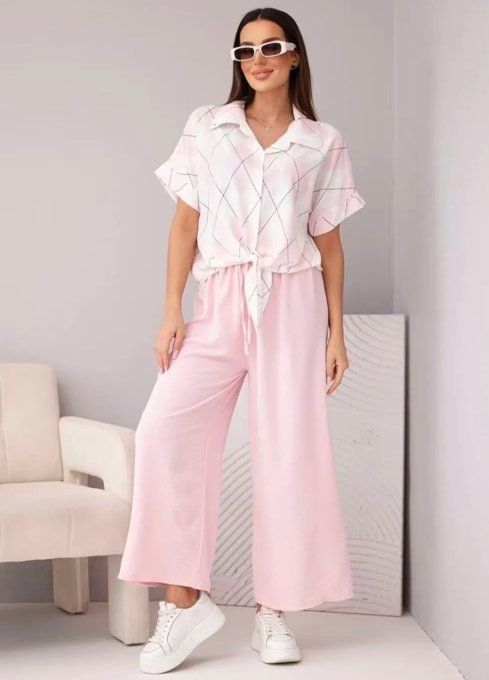 Ensemble Chemise Nouée et Pantalon Large