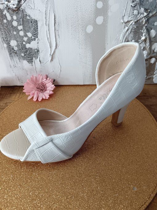 Escarpins Ouverts Blanc Cassé - Effet Croco Chic