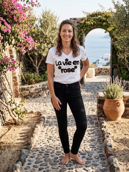 T-Shirt Blanc "La Vie en Rose"