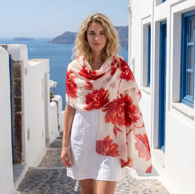 Foulard Imprimé Floral & Touches Dorées