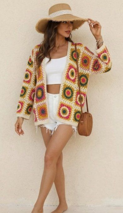 Gilet Boho en Crochet à Carrés