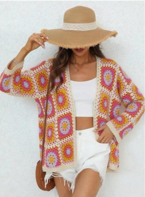 Gilet Boho en Crochet à Carrés