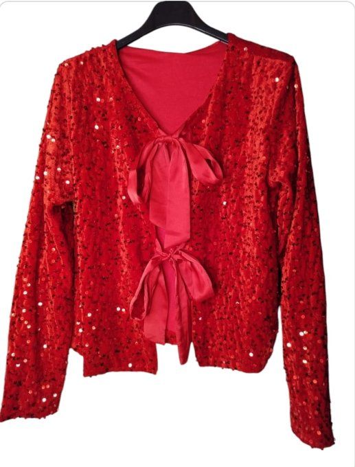 Gilet Court Rouge – Velours et Sequins