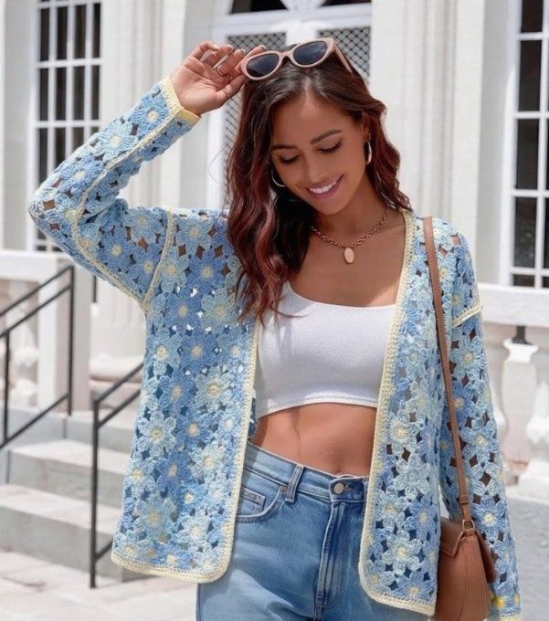 gilet femme crochet kimono fleuri bohème léger élégant tendance mode estivale artisanal