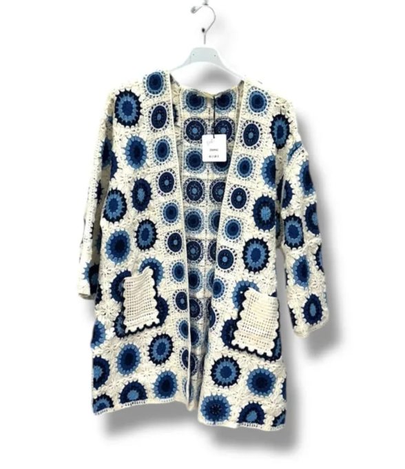 Gilet Long en Maille Crochet & Manches 3/4  