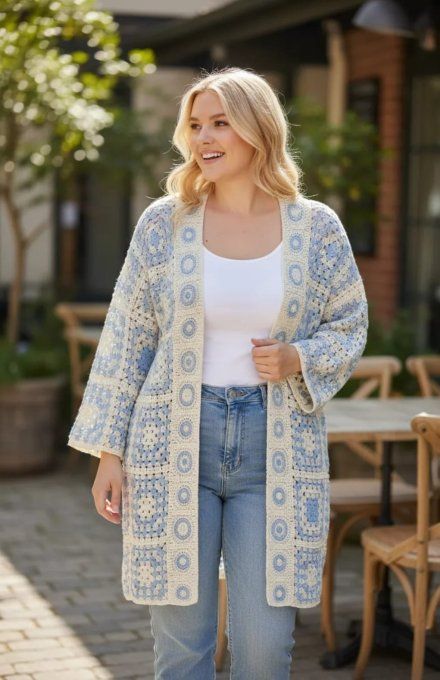 Gilet Long en Maille Crochet