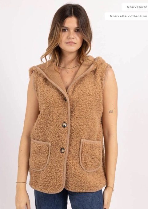 Gilet sans manches avec capuche Camel