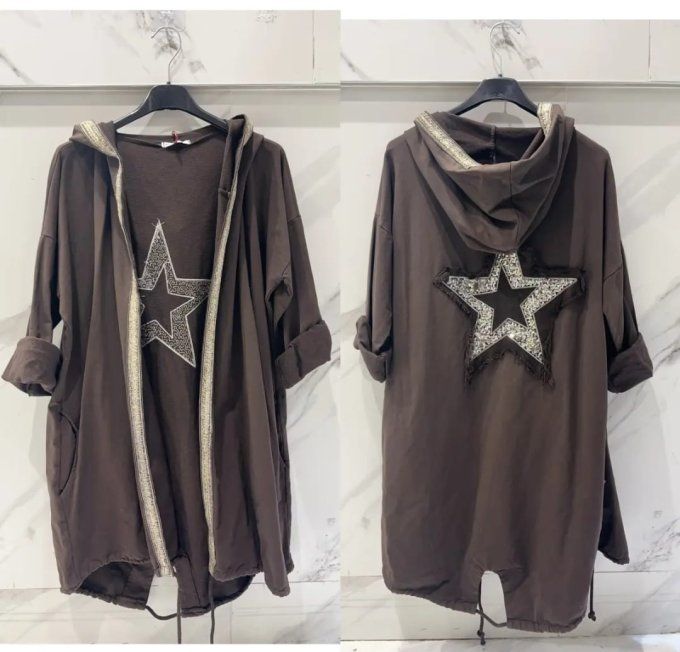 Veste longue esprit bohème avec étoile pailletée ⭐