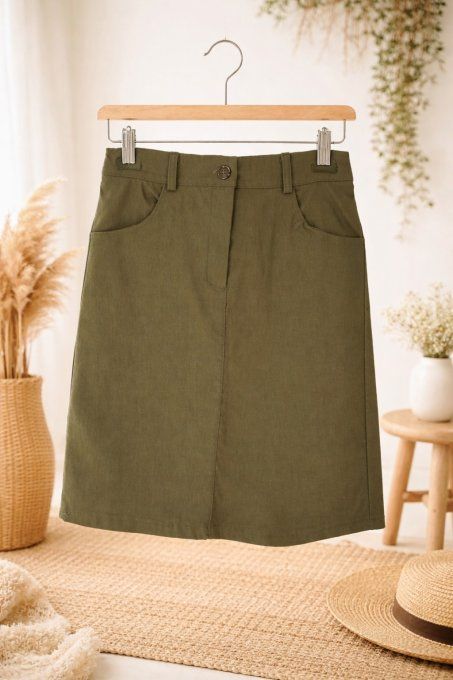 Jupe Droite Kaki Intemporelle & Confortable