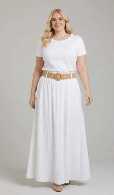 Jupe Longue Fluide & Ceinture Tressée