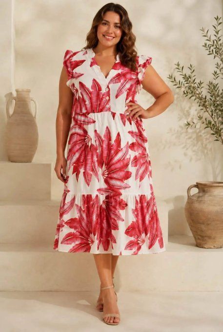 La Robe Midi à Imprimé Tropical