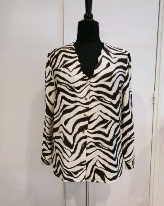 Le Chemisier Fluide Imprimé Zèbre Chocolat
