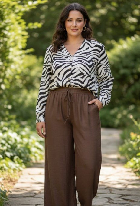 Le Chemisier Fluide Imprimé Zèbre Chocolat