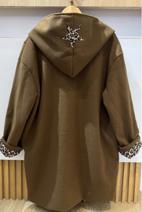 Manteau Mi-Long à Capuche "Léopard Chic"