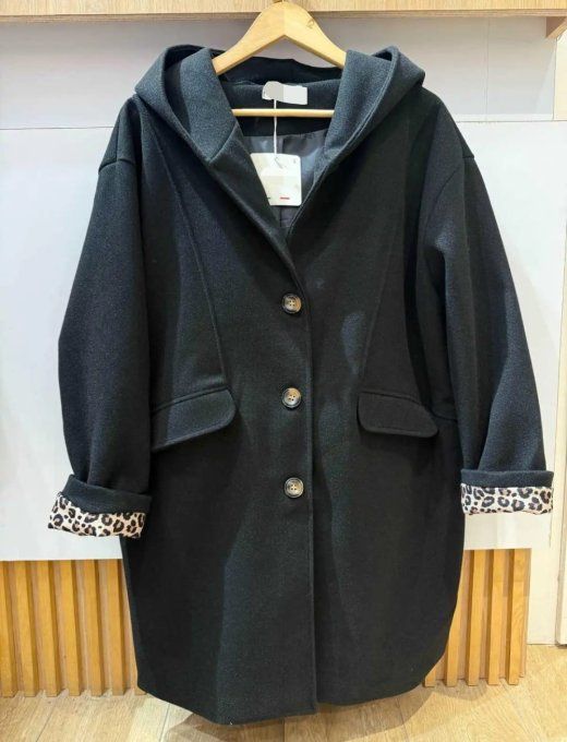 Manteau Mi-Long à Capuche "Léopard Chic"