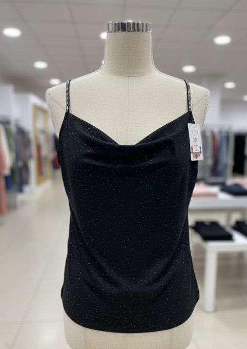 p Caraco Noir Scintillant – Col Bénitier et Bretelles Strass