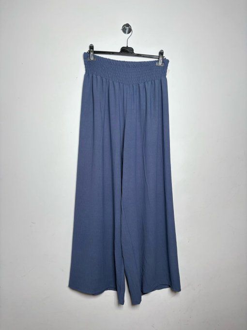 Palazzo fluide uni bleu jean