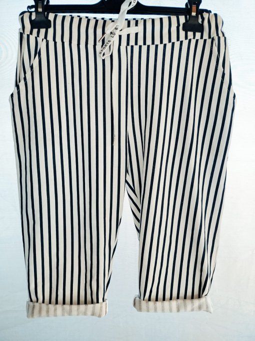 Pantacourt "Rayures Cotières" Cropped Blanc & Bleu Marine ⚓?☀️