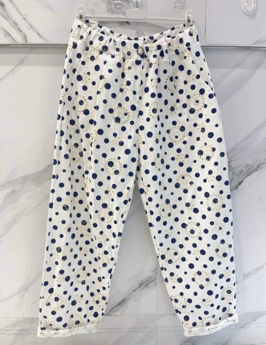 Pantalon à Pois et Détails Brodés