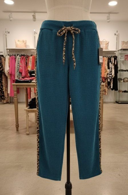 Pantalon Velours Côtelé Bleu Canard & Léopard