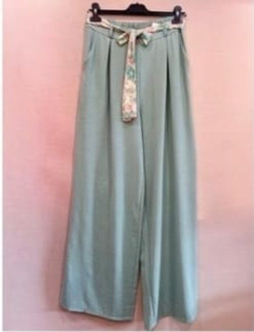 Pantalon Fluide Ceinture Fleurie