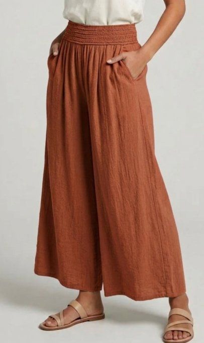 Pantalon Large à Taille Smockée