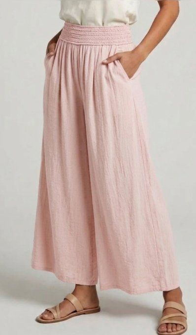 Pantalon Large à Taille Smockée