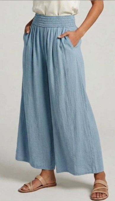 Pantalon Large à Taille Smockée