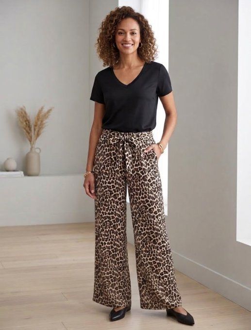 Pantalon Large Fluide & Imprimé Léopard