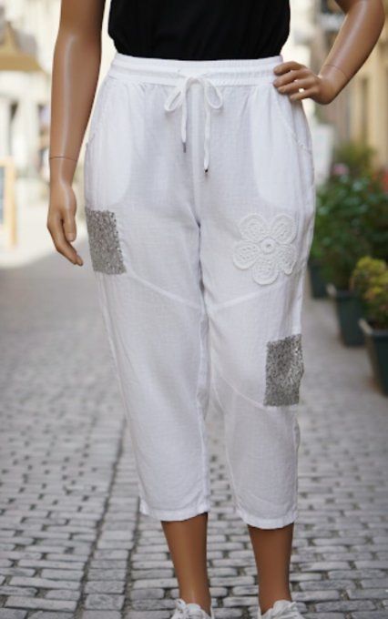 Pantalon Lin Blanc Coupe Large