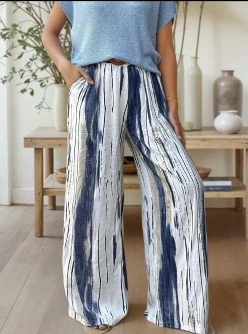 Pantalon Palazzo "Horizon Artistique" Bleu marine