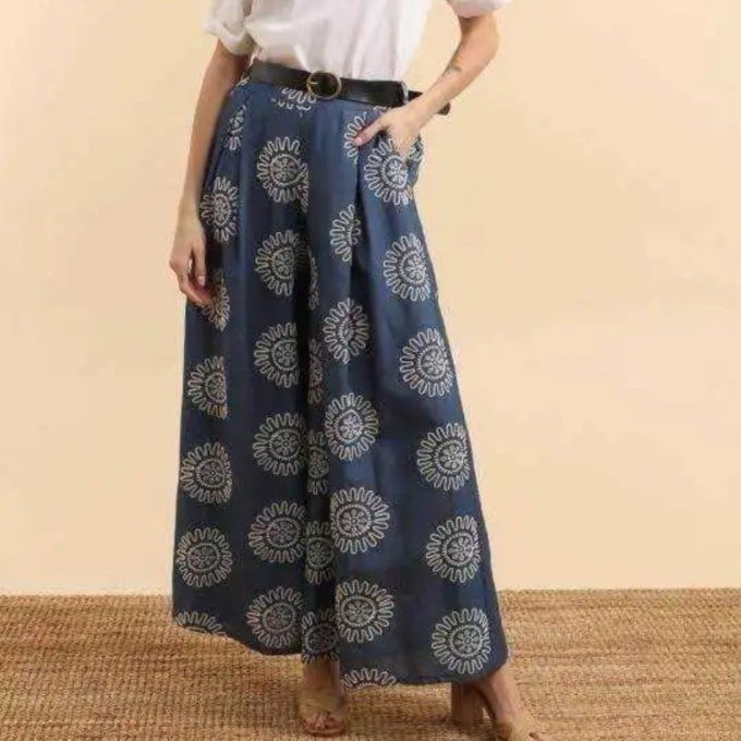 Pantalon Palazzo "Mandala Bohème" Bleu Indigo ??✨