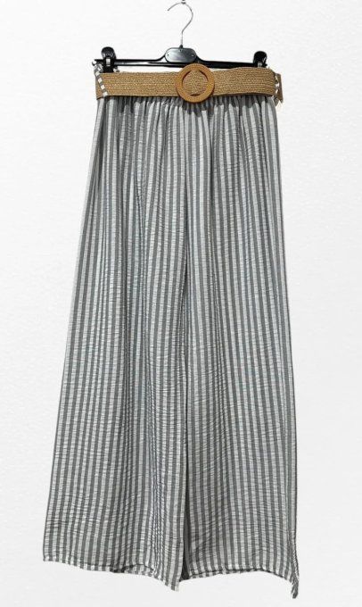 Pantalon Palazzo Rayé & Ceinture Effet Paille