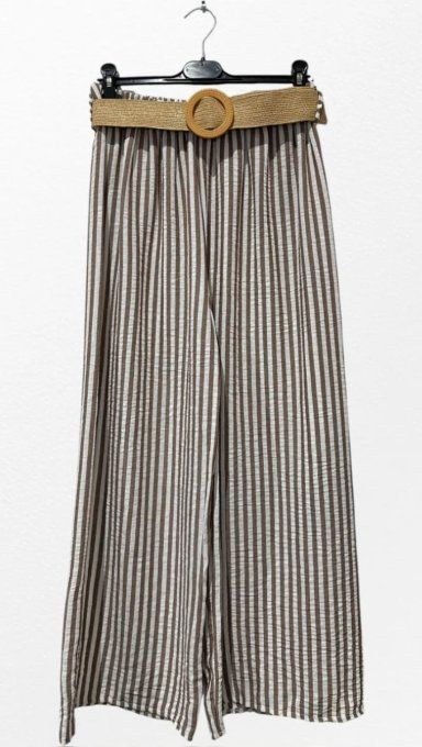 Pantalon Palazzo Rayé & Ceinture Effet Paille