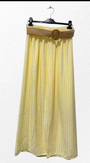 Pantalon Palazzo Rayé & Ceinture Effet Paille