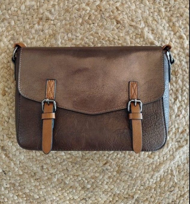 ​Sac Bandoulière Besace Chocolat et Rabat Métallisé