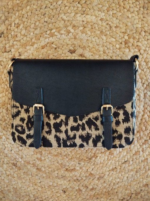 ​Sac Bandoulière Noir & Léopard Double lanière
