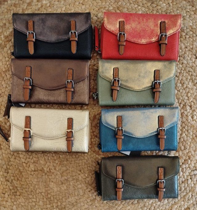 ​Portefeuille  à Double Boucle Rétro-Chic - Bi-Matière ​