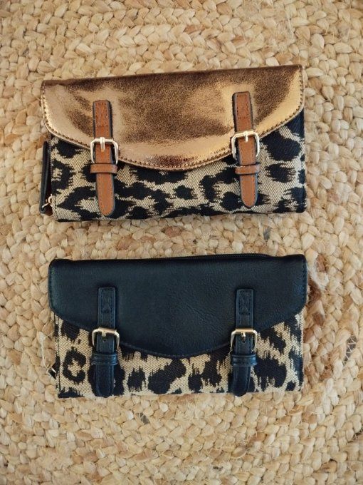 ​Portefeuille  à Double Boucle Rétro-Chic - Bi-Matière ​ Léopard