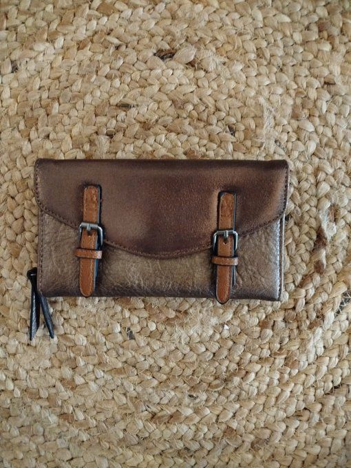 ​Portefeuille  à Double Boucle Rétro-Chic - Bi-Matière ​