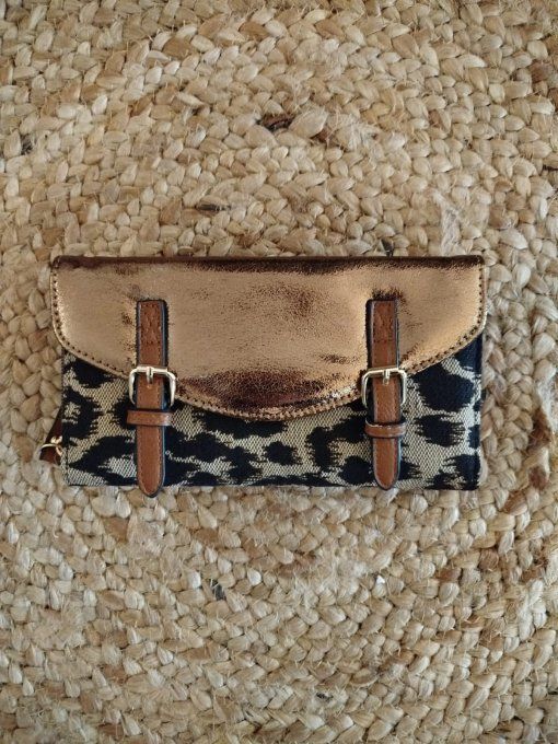 ​Portefeuille  à Double Boucle Rétro-Chic - Bi-Matière ​ Léopard