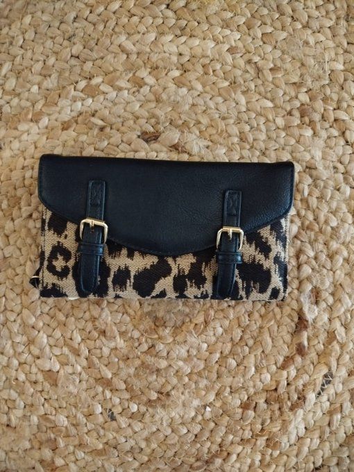 ​Portefeuille  à Double Boucle Rétro-Chic - Bi-Matière ​ Léopard