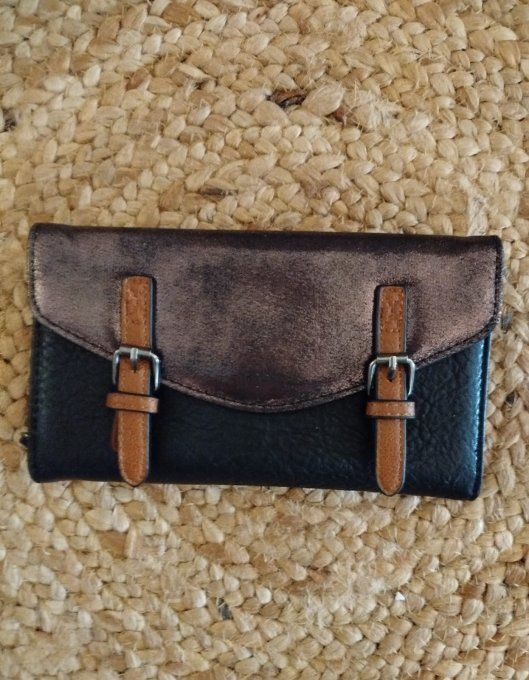 ​Portefeuille  à Double Boucle Rétro-Chic - Bi-Matière ​