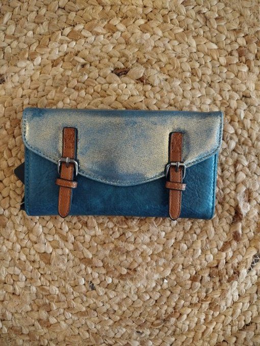 ​Portefeuille  à Double Boucle Rétro-Chic - Bi-Matière ​